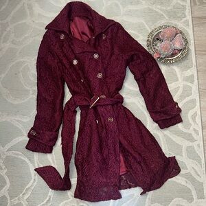 🌷SPLASH🌷Wine lined stretch lace trench coat